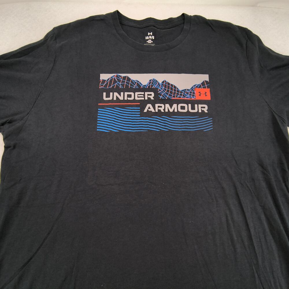 Under Armour Crew Neck Short Sleeve Casual T Shirt Mens Size Large L Black Blue